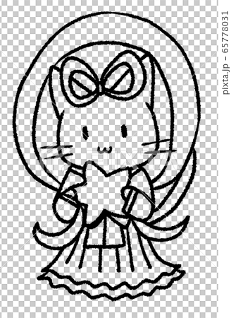 織り姫猫の塗り絵のイラスト素材