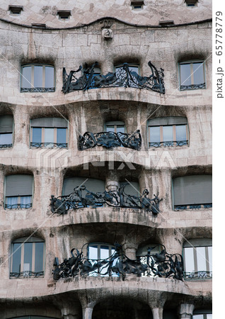 Casa Mila mansion facade and balconies in Barcelona 65778779