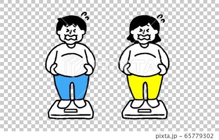 体重計に乗る肥満男女 シンプル のイラスト素材