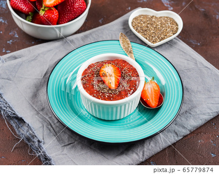 Strawberry chia jam made with chia seeds 65779874