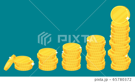 Coins. Heap of gold dollars. Flat vector cartoon illustration. 65780372