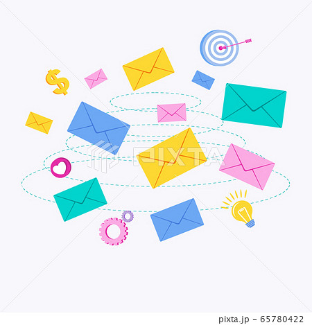 Flying color envelope with letter. Email and mailing list. 65780422