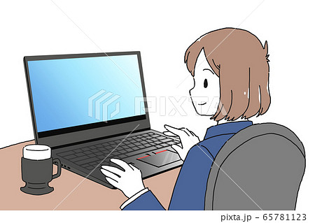 パソコンで仕事をする女性のイラストのイラスト素材