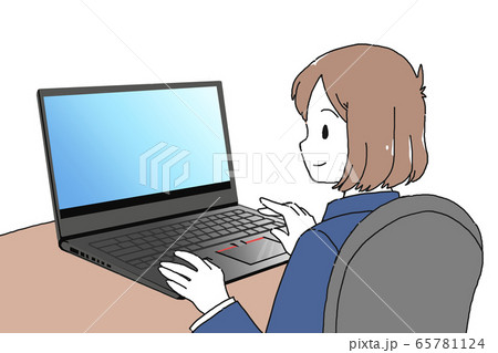 パソコンで仕事をする女性のイラストのイラスト素材