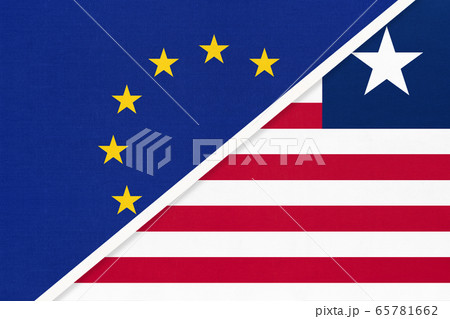 European Union or EU and Liberia national flag European Union or EU and Liberia national flag 65781662