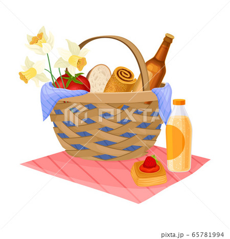 Picnic Wicker Hamper with Foodstuff for Eating Outdoors Vector Illustration 65781994