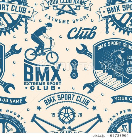 Set Of Bmx Extreme Sport Club Seamless Pattern のイラスト素材