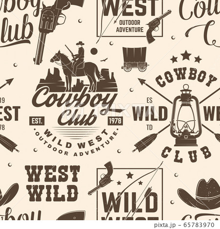 Cowboy club seamless pattern, background. Vector. Seamless pattern design with wild west cowboy, canyon and western rifle silhouette. Cowboy club texture Cowboy club seamless pattern, background. Vector. Seamless pattern design with wild west cowboy, canyon and western rifle silhouette. Cowboy club texture 65783970