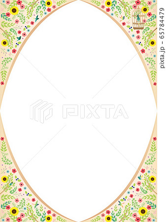 背景 枠型 鳥と草花4 2のイラスト素材
