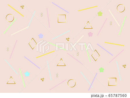 幾何学模様のパーツを配置した 80年代風のデザインのピンクの壁紙のイラスト素材