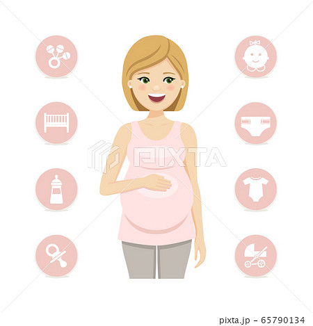 Pregnant woman and baby girl icons. Vector 65790134