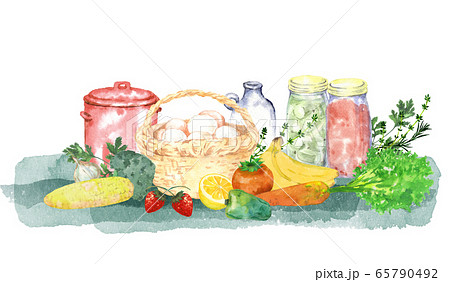 キッチンの食材の水彩画 65790492