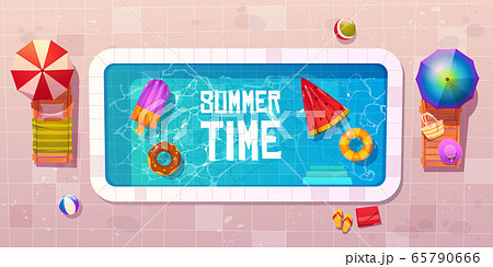 Summer time, swimming pool top view 65790666