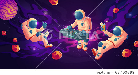 Astronaut dj with turntable in open space 65790698