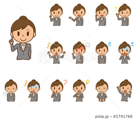 キャリアウーマン 表情 仕草 感情 セットのイラスト素材