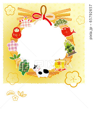 2021年 丑 年賀状 しめ縄リース飾り 縁起物 フォトフレーム 65792657