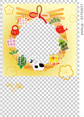 2021年 丑 年賀状 しめ縄リース飾り 縁起物 フォトフレーム 65792657