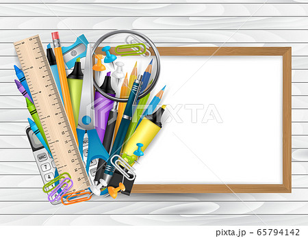 School design concept. Education supplies on a... - Stock Illustration  [65794142] - PIXTA