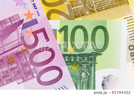 Background of euros: one, two, five hundred. Background of euros: one, two, five hundred. 65794302