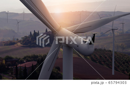 Wind turbine farm in beautiful nature landscape. 65794303