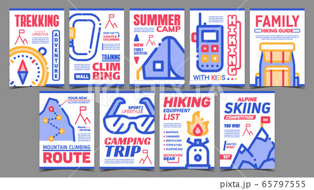 Alpinism Creative Advertising Posters Set Vector Alpinism Creative Advertising Posters Set Vector 65797555