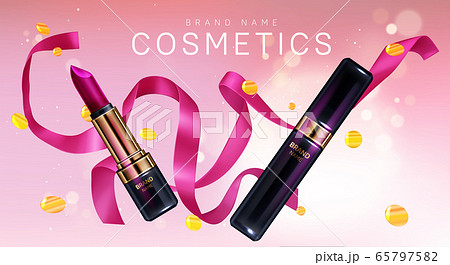 Lipstick cosmetics make up with confetti banner 65797582