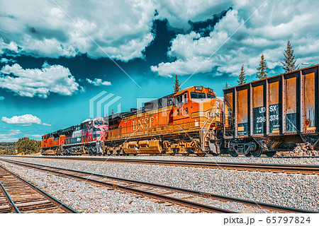 Freight train BNSF Railway Companies on a sunny Freight train BNSF Railway Companies on a sunny 65797824
