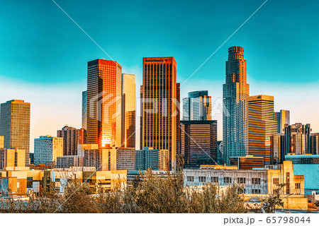 View of the Downtown of LA in the evening, before 65798044