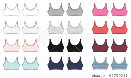Set of technical sketch of bra for girls isolated. Set of technical sketch of bra for girls isolated. 65799211