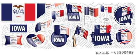 Vector set of flags of the American state of Iowa in different designs Vector set of flags of the American state of Iowa in different designs 65800498