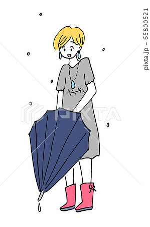 傘を閉じる女性のイラスト素材
