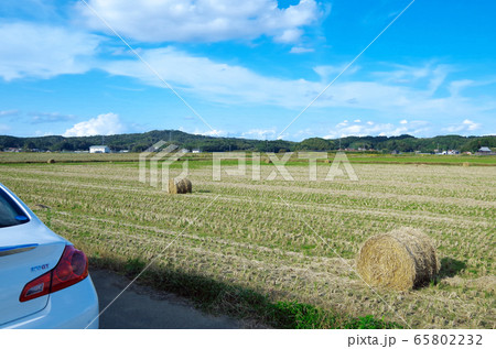農道から眺める農閑期の田園風景 65802232