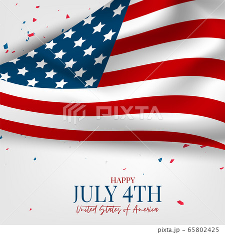 Happy 4th of July Independence day celebration banner. USA national holiday design concept with a flag. 65802425