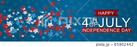 4th of July United States national Independence Day celebration banner with blue, red, and white confetti for a website header or advertisement print. 65802442
