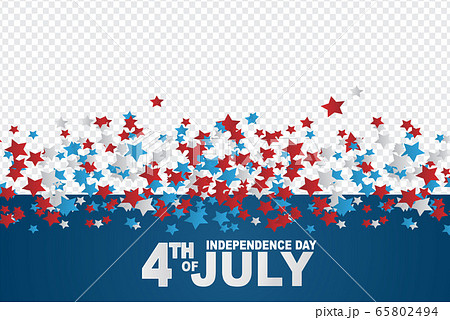 4th of July typography. USA Independence day backdrop with stars scattered on transparent background.  65802494
