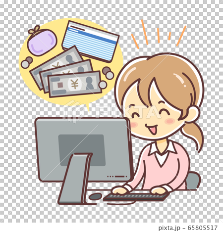 確認與計算機付款的女人的插圖 確認與計算機付款的女人的插圖 65805517