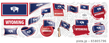 Vector set of flags of the American state of Wyoming in different designs Vector set of flags of the American state of Wyoming in different designs 65805796