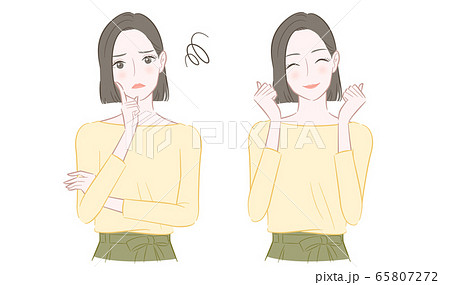 悩む女性とガッツポーズをする笑顔の女性のイラスト 65807272