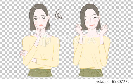 悩む女性とガッツポーズをする笑顔の女性のイラスト 65807272