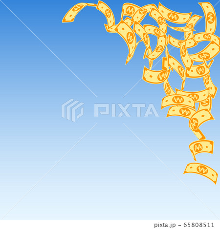 Korean won notes falling. Floating WON bills on bl 65808511