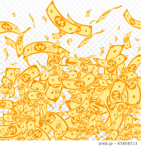 Korean won notes falling. Messy WON bills on trans 65808513
