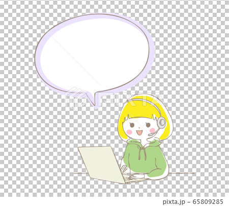 ノートパソコンでテレワークをする女性　吹き出し 65809285