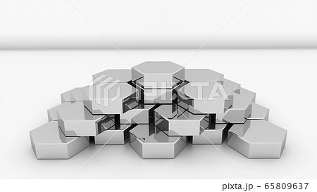 Metal honeycomb pedestal is on surface, creative for business, 3d rendering background 65809637