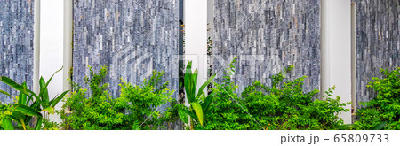 Beautiful background of closeup white gray brick stone wall with green grass. With copy space ideal for use in the design or wallpaper Beautiful background of closeup white gray brick stone wall with green grass. With copy space ideal for use in the design or wallpaper 65809733