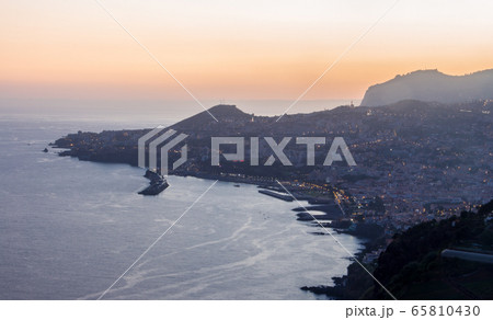 Sunset view madeira miradouro looking over bay of Funchal outdoor traveling concept 65810430