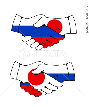 Japan and Russia flags handshake, partnership 65810972
