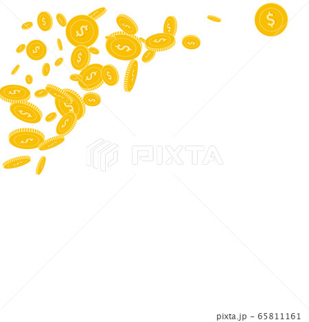 American dollar coins falling. Scattered disorderl 65811161