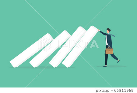 Man stopping falling domino, Coronacrisis, risk, management 65811969