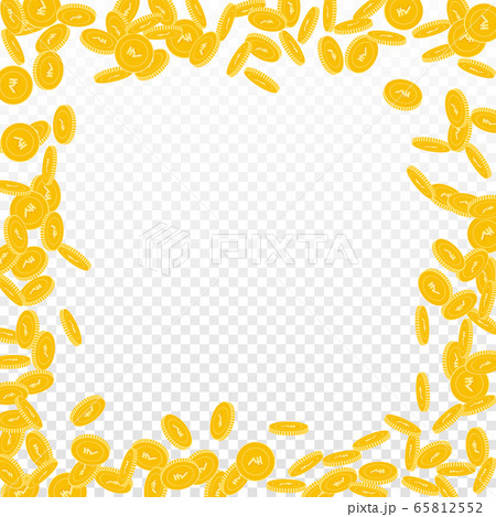 Indian rupee coins falling. Scattered small INR co 65812552