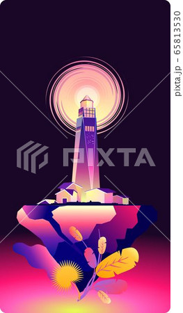 lighthouse soars on a rock in the dark lighthouse soars on a rock in the dark 65813530